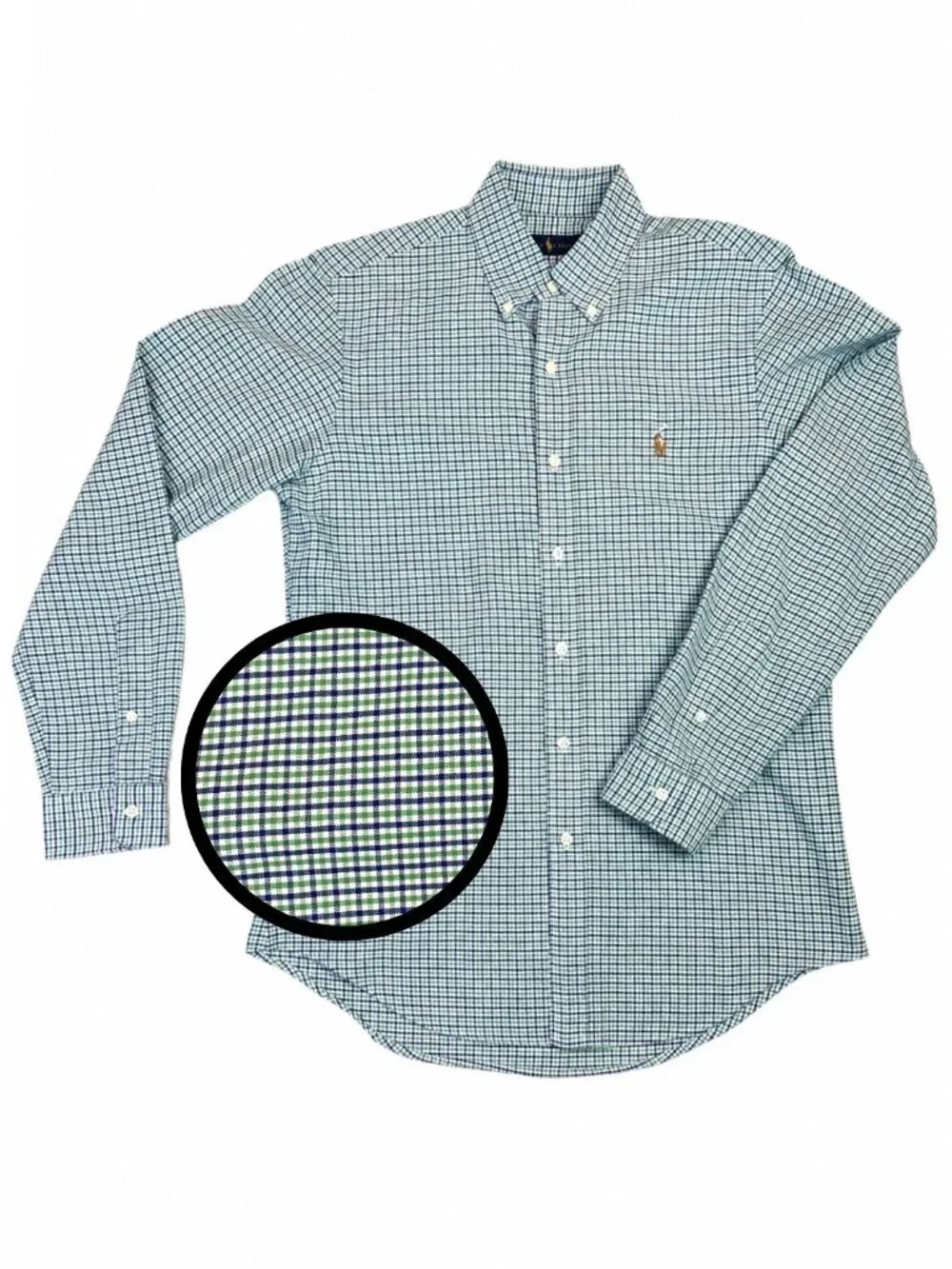 Polo Ralph Lauren Plaid Button Down Shirt Green Navy Cotton Small